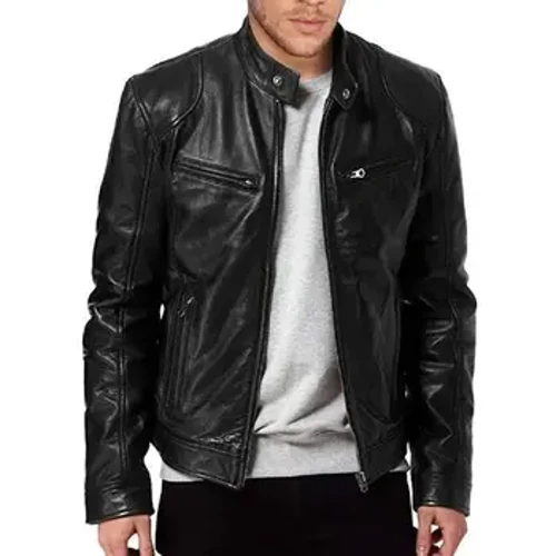 Coler stondin dynion ffasiynol slimming lledr siaced zipper poced addurniadol Pu lledr côt beic modur