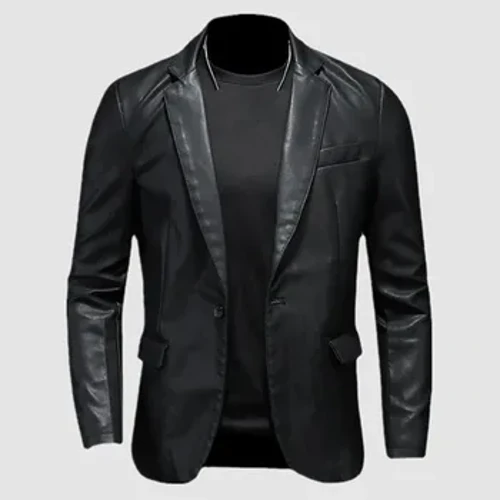 Nam Da Đầm Cộc Cổ Pu Áo Cộc Tay Áo Khoác Áo Khoác Blazer Nam Da Jakcets