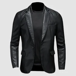 Nam Da Đầm Cộc Cổ Pu Áo Cộc Tay Áo Khoác Áo Khoác Blazer Nam Da Jakcets