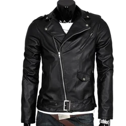 Jaket Kulit Pria Slim Fit Jaket Motor Zipper Kasual Mantel Musim Semi Musim Gugur Musim Dingin