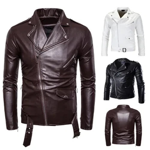 Nueva versión coreana de chaqueta de cuero ajustada para motocicleta para hombre, chaqueta de cuero PU de moda británica para hombre