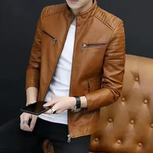 Nam Giả Áo Khoác Da Nam Lót Lông Cừu Áo Khoác Nam Lông Cừu Cổ Áo Đứng Áo Khoác Thời Trang Xếp Ly Cho Mùa Thu/Mùa Đông