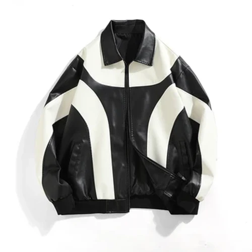 Jaket Kulit Imitasi Pria Hip Hop, Jaket Empuk, Jaket Bomber Motor Biker