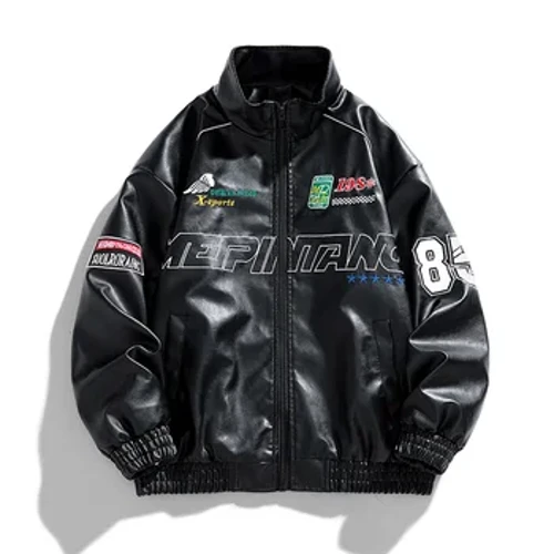 JSN259A2389B2024 Musim semi lan musim gugur pria anyar nganggo sepeda motor merek busana jaket kulit PU jaket mantel tipis bordir