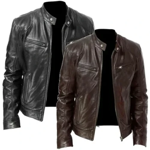 Retro Erkek Deri Ceket - Rock and Roll Severler için Vintage Stil Ceket Erkekler için Moda Motosiklet Ceket