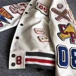 Herre vår og høst baseball uniform Y2K retro trend skinnjakke tung industri broderi hvit kort frakk ins hot salg