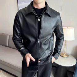 Erkaklar Bombardimon charm kurtka 2024 Yangi shamolga qarshi yoqa Qattiq Casual Slim Fit ko'ylagi Mototsikl PU charm kurtka modasi