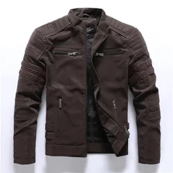 Ijakhethi Lesikhumba Sasebusika Uboya Obufudumele Obubangela Ukufudumala Kwesithuthuthu Umfekethiso We-PU Amajazi Imfashini Ama-Multi-pocket Vintage Outwear Male Autumn Jackets