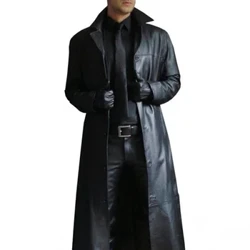 2023 Dynion Ffasiwn Ffos Lledr Ffasiwn Llawes Hir Hydref Windbreaker Côt Slim Lledr Siaced Lledr Hir Dillad Allanol Siaced Dynion