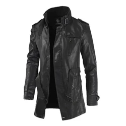 Siaced Newydd Ansawdd Uchel Windbreaker Stryd Dynion Côt Dynion Dillad Lledr Siaced Trwchus Cnu Dynion Siaced Achlysurol PU