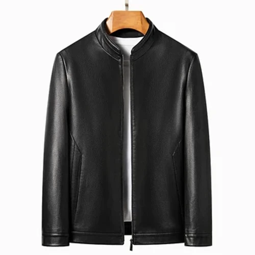 YN-2336 Musim Semi dan Musim Gugur Baru Pria Jaket Kulit Domba Alami Mock Collar Youth Premium Kasual Jaket Motor