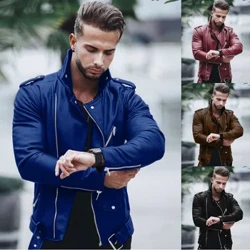 Fómhar agus geimhreadh nua na hEorpa agus na Stáit Aontaithe leathair faisin na bhfear seaicéad leathair gluaisrothar zipper lapel mór-mhéid