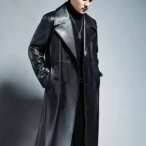 Mauroicardi Forår Efterår Lang Cool Vandtæt Sort Pu Læder Trench Coat Mænd Dobbeltradet Plus Size Overtøj 4xl 5xl 2022