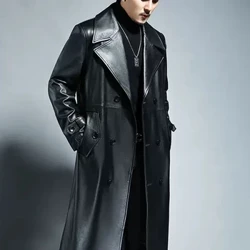 Mauroicardi Forår Efterår Lang Cool Vandtæt Sort Pu Læder Trench Coat Mænd Dobbeltradet Plus Size Overtøj 4xl 5xl 2022