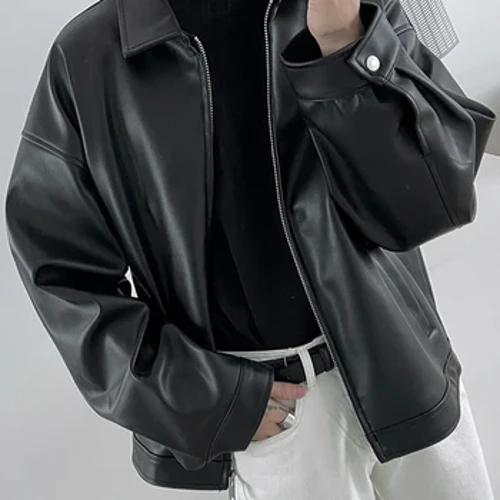 Earrach Mauroicardi Fómhar Só Cool Gearr Dubh Bog Solas Pu Leathar Jacket Fir Zipper Corr-Fear Seaicéid agus Cótaí Faisean