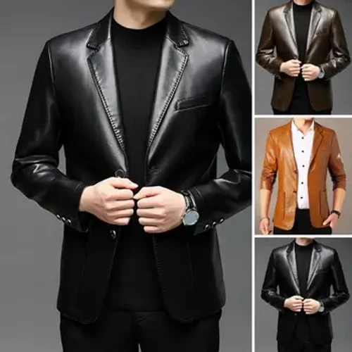 Nam Da Phù Hợp Với Áo Khoác Chất Lượng Cao Hàng Mới Về Áo Khoác Da Phù Hợp Với Cổ Áo Trung Niên Áo Khoác