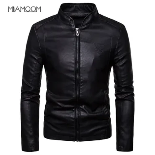 Chaquetas de cuero para hombre, chaqueta de cuero PU con cuello ajustado de estilo coreano, novedad de otoño