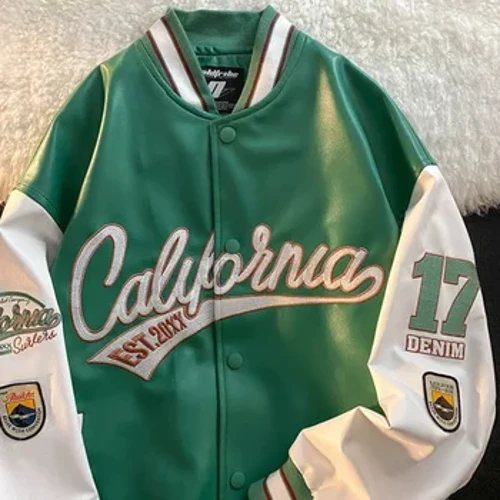 Amerikansk retro brev broderede jakker frakker mænds motorcykel bombe gade læder baseball uniform par afslappet løs jakke
