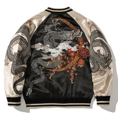 Jachetă cu dragon chinezesc brodat Yokosuka, toamna 2024, îmbrăcăminte exterioară la modă pentru bărbați, haină uniformă de baseball cu personalitate grea