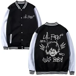 Rapper Lil Peep Đồ Họa Áo Khoác Bóng Chày Nam Nữ Hip Hop Thời Trang Quá Khổ Dạo Phố Đồng Phục Bóng Chày Đen Miếng Dán Cường Lực Áo Khoác