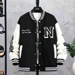 Männer Bréif gedréckt Loose Baseball Jacket Moud Brodert Y2K Street Hip-Hop Retro Uniform Kostüm Mantel