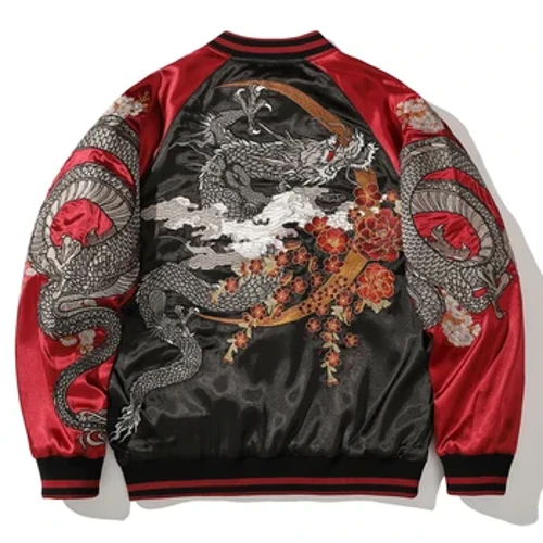 Jachetă cu dragon chinezesc brodat Yokosuka, toamna 2024, îmbrăcăminte exterioară la modă pentru bărbați, haină uniformă de baseball cu personalitate grea
