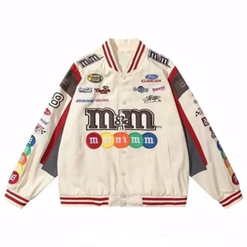Jaket Bomber Pria Wanita Hip Hop Bordir Sepeda Motor Longgar Mantel Baseball Kasual Kualitas Tinggi Street Racing Varsity Pakaian Luar