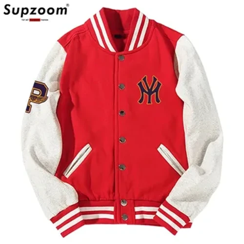 Supzoom Llythyr Cyrraedd Newydd Llawes Asen Cotwm Top Ffasiwn Logo Print Achlysurol Breast Sengl Siaced Baseball Côt Cardigan Rhydd