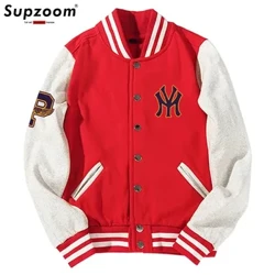 Supzoom nouveauté lettre côtes manches haut en coton mode Logo simple boutonnage décontracté imprimé veste de Baseball lâche Cardigan manteau