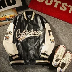 Lieder Baseball Jacket Bréif Bestickt PU Jacken Nei Hip Hop Baseball Jacken Stand-up Baseball Kraang Casual Bomber Jacket