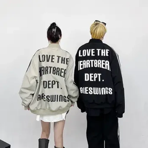 National Spring New Street Surat Menyakitkan Hati Dicetak Jaket Seragam Baseball Pria lan Wanita Kasual serbaguna Outerwear