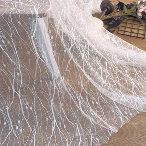 Keʻokeʻo Sequin Lace Fabric Mesh lole lole lole DIY ʻaʻahu mare Catwalk lole lole.
