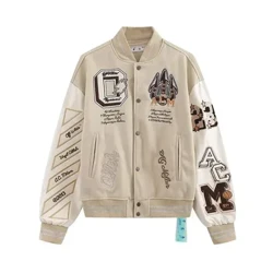 Y2K Nieuwe Amerikaanse Vintage high street hiphop multi-letter borduurwerk hoge kwaliteit honkbal uniform heren en dames losse jas