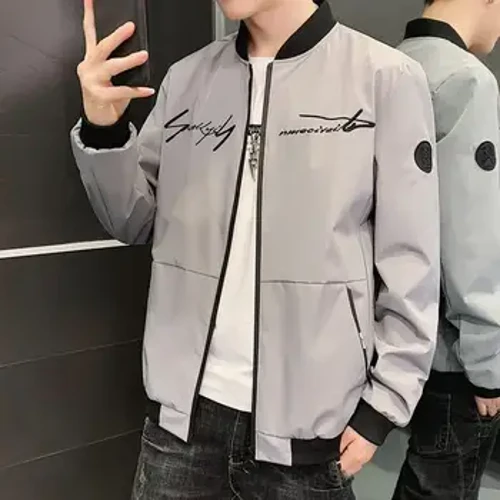 Spring Autumn Men Stand Collar Long Sleeve Baseball Coat Patchwork Color Zipper Closure Pockets Letter Print Jacket Coat