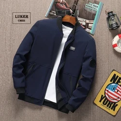 LUKER CMSS Hydref Dynion Cotiau Siaced Achlysurol Soled Tenau Baseball Siaced Dynion Stand coler Ffasiwn Zipper Côt