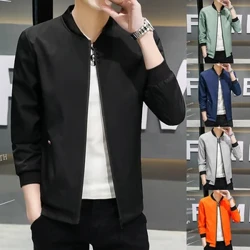 Spring at Autumn New Men's Jacket Coat Simple Solid Baseball Neck Zipper Windbreaker Coat Cycling Coat