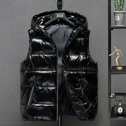 2024 novos homens inverno brilhante coletes com capuz colete grosso à prova dwaterproof água algodão acolchoado sem mangas casaco masculino à prova dwaterproof água grosso M-5XL