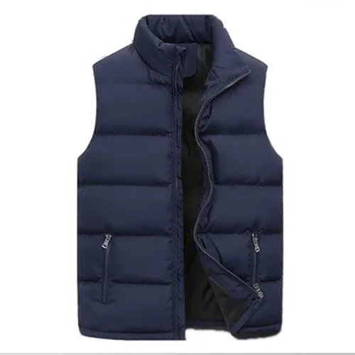 Chaleco para hombre, chaqueta cálida sin mangas, abrigo impermeable con cremallera para invierno, chaleco informal con cuello levantado para otoño