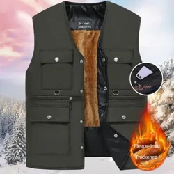 Gizonezkoen neguko txaleko jakak Poltsiko anitzeko polarra Kanpoko Casual Kolore lisoko tresnen txalekoa Moda berria Uraren aurkako txaleko beroa