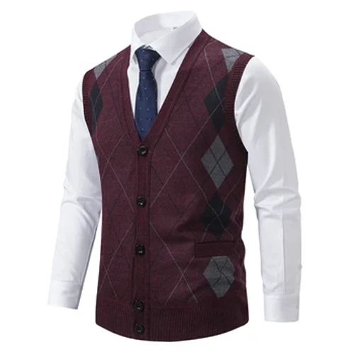 Quần Áo Nam Đan Áo Vest Vintage Áo Ôm Áo Không Tay Cardigan Nút Lên Người Thông Minh Trang Phục Cổ Chữ V Đan Áo