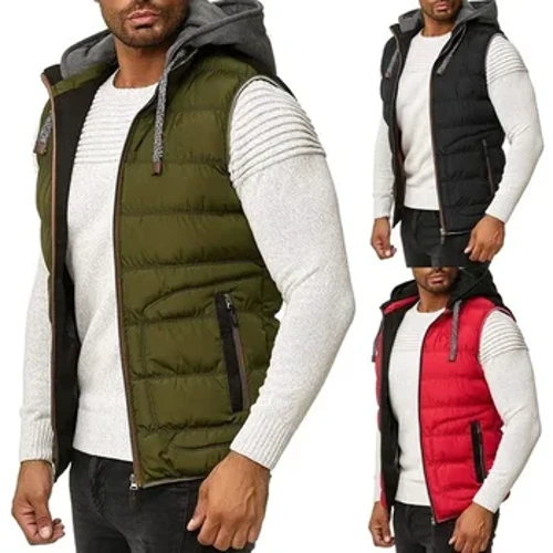 Erkaklar uchun ochiq yelek Slim Fit yechib olinadigan qalpoqli va tik yoqa zamonaviy ko'rpali yelek