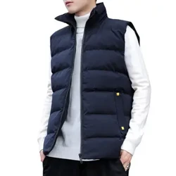 Năm 2023 Áo Vest Nam Ấm Áp Không Tay Áo Thu Đông Dày Cổ Dây Kéo Cổ Áo Đứng Xu Hướng Đồng Màu Áo Vest