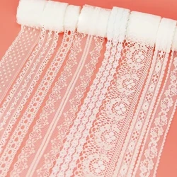 (5 metr / rulon) ak dantelli lenta mata Webbing bezegi Poliester materiallary gaplaýan ajaýyp sowgat
