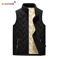 Pria Lambswool Menebal Tanpa Lengan Jaket Rompi Pria Musim Dingin Kedap Air Hangat Kasual Mantel Musim Semi Berdiri Kerah Jaket Rompi Tahan Angin