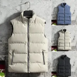 Gilet da uomo Giacca tinta unita Colletto alla coreana Chiusura con cerniera Giacca senza maniche ispessita Autunno Inverno Soffice imbottitura in cotone imbottito W