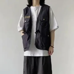 Unisex Olahraga Rompi Mantel Rompi Musim Panas Serbaguna dengan Multi Kantong Penutupan Zipper Gaya Streetwear untuk Pria Rompi Jaket Mantel