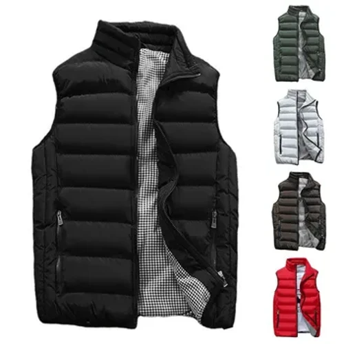 Gilet en coton pour hommes gilet gilet couleur unie clip sans manches col montant décontracté