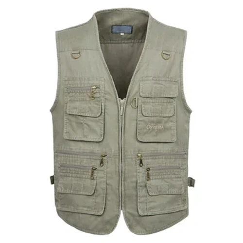 8XL 9XL 10XL Gizon berria Casual Udako Tamaina handia Kotoizko mahukarik gabeko txalekoa 16 poltsiko askorekin Gizonezko poltsiko anitzeko argazkia txalekoa
