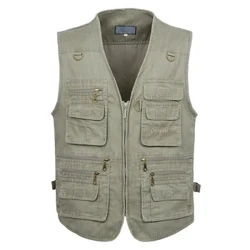 8XL 9XL 10XL Gizon berria Casual Udako Tamaina handia Kotoizko mahukarik gabeko txalekoa 16 poltsiko askorekin Gizonezko poltsiko anitzeko argazkia txalekoa