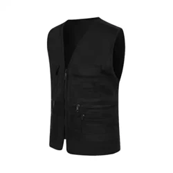 Colete de carga masculino verão carga colete com vários bolsos com decote em v sem mangas esportes colete cor sólida zíper carcela